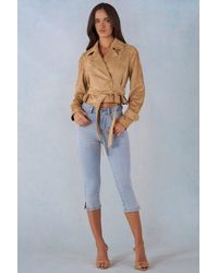 Oh Polly - Faux Suede Cropped Belted Jacket - Lyst