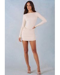 Oh Polly - Modal Boat-Neck Draped Long-Sleeve Mini Dress - Lyst
