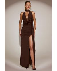 Oh Polly - Soft-Jersey Plunge Halterneck Maxi Dress - Lyst