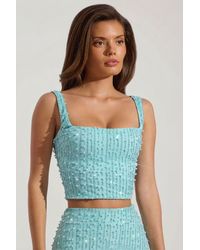 Oh Polly - Embellished Square-Neck Crop Top - Lyst