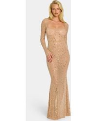 Oh Polly - Sheer Embellished Long Sleeve Evening Gown - Lyst