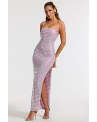Oh Polly - Embellished Square Neck Thigh Split Gown - Lyst