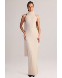Oh Polly - Rib-Knit Scarf-Detail Halterneck Maxi Dress - Lyst