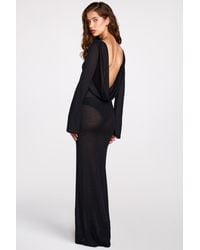 Oh Polly - Sheer Jersey Long-Sleeve Backless Maxi Dress - Lyst