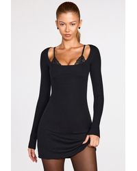 Oh Polly - Ribbed Modal Long-Sleeve Laced Bra Mini Dress - Lyst