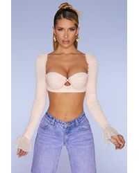 Oh Polly - Long Sleeve Ruched Crop Top - Lyst