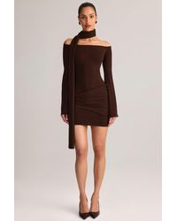 Oh Polly - Knit Scarf-Detail Off-Shoulder Mini Dress - Lyst