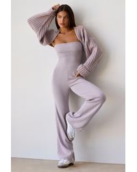BO+TEE - Chunky Knit Bandeau Kick Flare Jumpsuit - Lyst