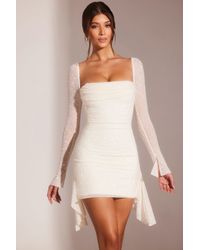 Oh Polly - Long Sleeve Embellished Cowl Neck Mini Dress - Lyst