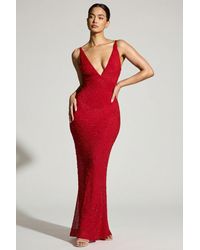 Oh Polly - Embellished Plunge Neck Evening Gown - Lyst