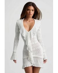 Oh Polly - Ruffle-Trim Pointelle-Knit Mini Dress - Lyst