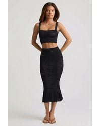 Oh Polly - Ruffle-Trim Pointelle-Knit Midaxi Skirt - Lyst