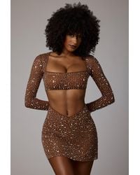Oh Polly - Sheer Embellished V Waist Mini Skirt - Lyst