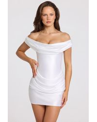 Oh Polly - Satin Off-Shoulder Draped Mini Dress - Lyst