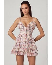 Oh Polly - Ruffled Lace-Up A-Line Mini Dress - Lyst