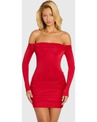 Oh Polly - Off-Shoulder Long-Sleeve Mini Dress - Lyst