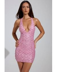 Oh Polly - Embellished Halterneck Mini Dress - Lyst