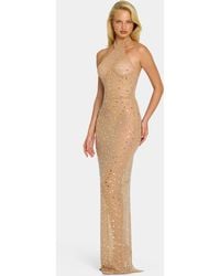 Oh Polly - Sheer Embellished High Neck Evening Gown - Lyst