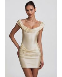 Oh Polly - Satin Off-Shoulder Draped Mini Dress - Lyst