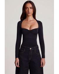 Oh Polly - Soft Jersey Sweetheart Ruched Long-Sleeve Top - Lyst