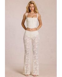 Oh Polly - Sheer Lace Mid-Rise Flared Trousers - Lyst