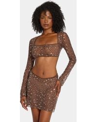 Oh Polly - Sheer Embellished Long Sleeve Crop Top - Lyst