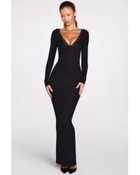 Oh Polly - Ribbed Modal Long-Sleeve Plunge Maxi Dress - Lyst
