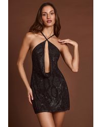 Oh Polly - Embellished Halterneck Cowl A-Line Mini Dress - Lyst