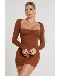 Oh Polly - Long Sleeve Ruched Modal Cashmere Blend Mini Dress - Lyst