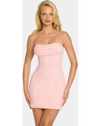 Oh Polly - Embellished Strapless Cowl Neck Mini Dress - Lyst