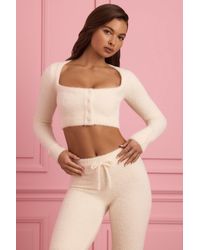 Oh Polly - Fluffy Knit Cropped Cardigan - Lyst