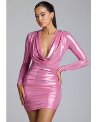 Oh Polly - Long Sleeve Metallic Jersey Mini Dress - Lyst