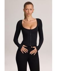 Oh Polly - Ribbed Modal Lace-Trim Cardigan - Lyst