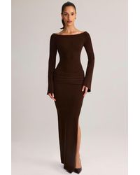 Oh Polly - Rib-Knit Boat-Neck Long-Sleeve Maxi Dress - Lyst
