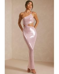 Oh Polly - Sheer Sequin One Shoulder Cut Out Maxi Dress - Lyst