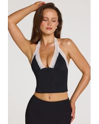 Oh Polly - Modal Lace-Trim Halterneck Top - Lyst