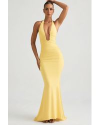 Oh Polly - Ruched Backless Halterneck Gown - Lyst