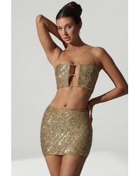 Oh Polly - Embellished Cut-Out Crop Top - Lyst