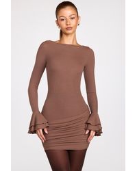 Oh Polly - Ribbed Modal Long-Sleeve Draped Mini Dress - Lyst