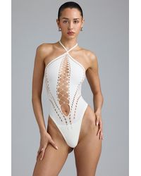Oh Polly - Lace-Up Halterneck Bodysuit - Lyst