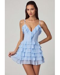 Oh Polly - Ruffled Lace-Up A-Line Mini Dress - Lyst