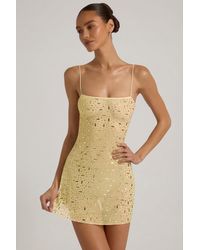 Oh Polly - Sheer Embellished Square-Neck Mini Dress - Lyst