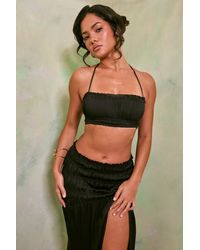 Oh Polly - Shirred Halter Neck Crop Top - Lyst