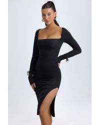 Oh Polly - Modal Square-Neck Long-Sleeve Midi Dress - Lyst