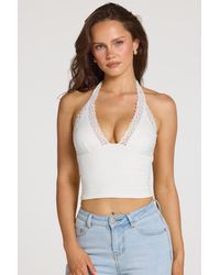 Oh Polly - Modal Lace-Trim Halterneck Top - Lyst