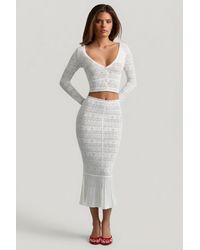 Oh Polly - Ruffle-Trim Pointelle-Knit Midaxi Skirt - Lyst