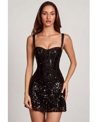 Oh Polly - Embellished Peekaboo Corset A-Line Mini Dress - Lyst