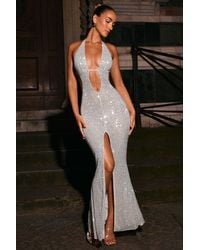 Oh Polly - Embellished Cut-Out Halterneck Maxi Dress - Lyst