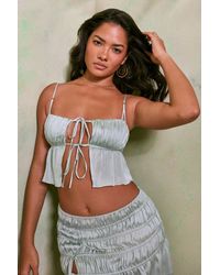 Oh Polly - Shirred Tie Up Front Crop Top - Lyst