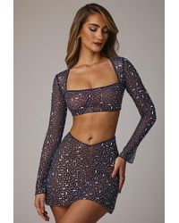 Oh Polly - Sheer Embellished V Waist Mini Skirt - Lyst